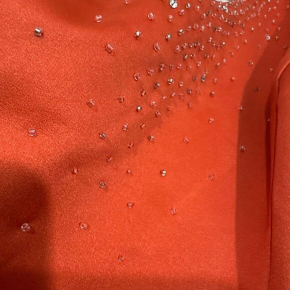 Women's Vintage Long Formal Dress Orange Size 2 Halter Neck Sleeveless Beaded - Picture 4 of 16